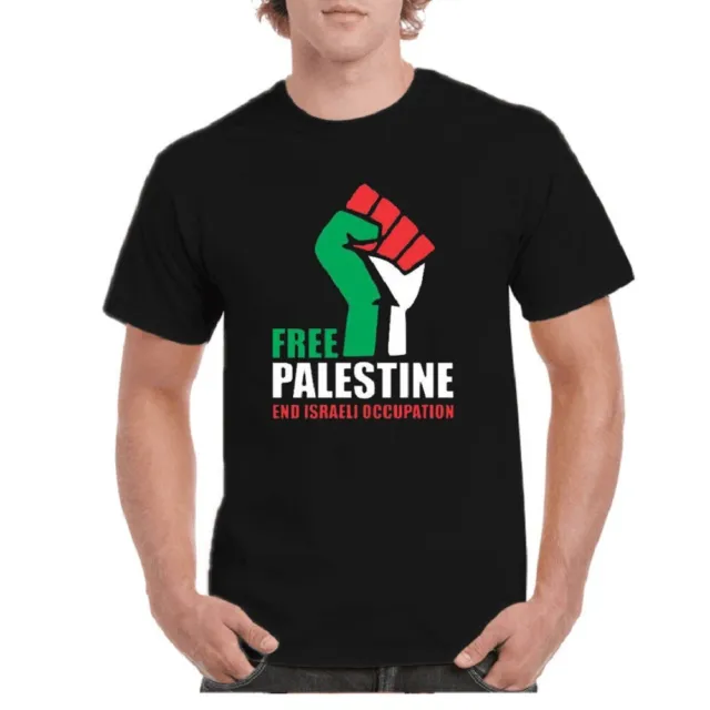 FE# Free Palestine Print Unisex Top Casual Style Cotton Daily Outfit (Black L)