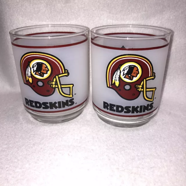 WASHINGTON REDSKINS NFL MOBIL Frosted Whiskey Rocks Glasses Set Of 2 Vintage