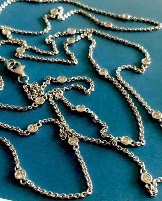 18ct White Gold solitaire Diamond Necklace 1ct 36 inch Long Station By The Yard 18ct White Gold solitaire Diamond Necklace 1ct 36 inch Long Station By The Yard