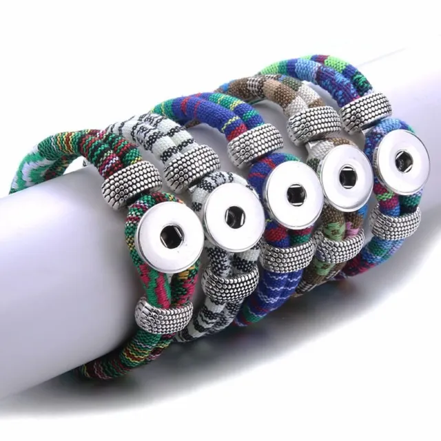 New Handmade Braided Leather Snap Button Bracelet Bangles Fit 18mm Snaps Jewelry