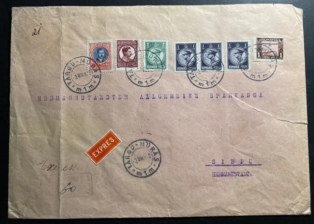 1932 Targu Romania Express Oversized Cover To Sibiu Back Seals