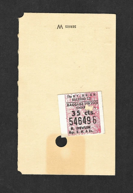New York New Haven and Hartford Railroad Baggage Service Stamp on Tag