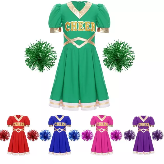 Kids Girls Cheerleading Dance Set Color Block Letter Print Cheer Leader Outfits