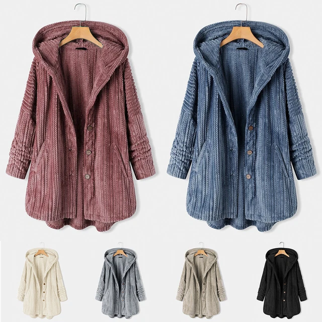 Womens Teddy Bear Fleece Hoodie Coat Winter Warm Fluffy Jacket Outwear Plus Size
