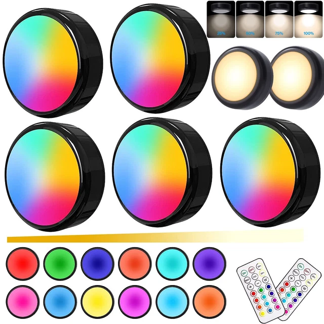 REMOTE LED PUCK Lights Dimmable Kitchen Under Lights RGBW Night