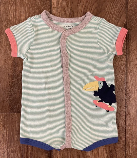 Carters Baby Boy One Piece Romper 3 Months Outfit Stripe Summer Bird Skateboard