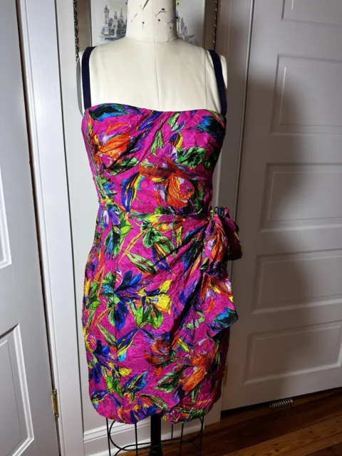 Nanette Lepore Womens Sleeveless Silk Tie Front Dress Size 2 fuschia Floral