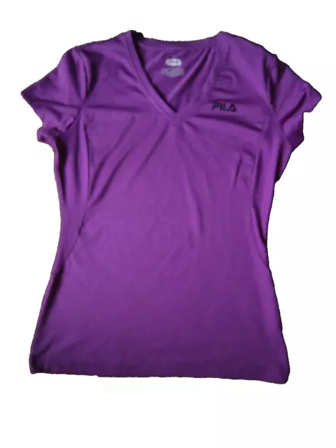 NWOT Fila Spor t Athletic Purple Strech Top V Neck Cap Sl Breathable Sz:S