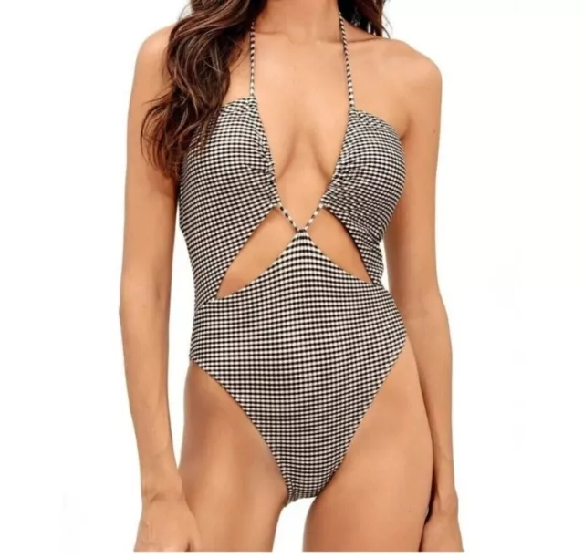 VIX Paula Hermanny womens Swimsuit Medium Gingham Lupita Eve One Piece $248