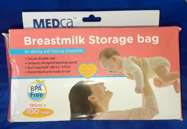 MEDca Breastmilk Storage Bags, 100 Count, BPA Free 6oz /180ml