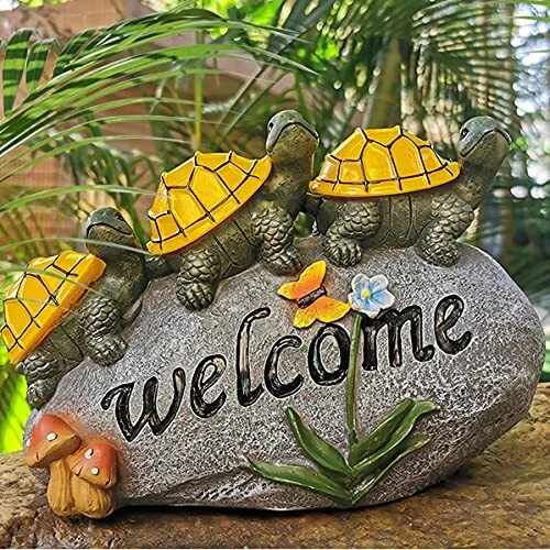Garden Fall Decorative Solar Outdoor Lights -Welcome Turtles on a Rock Solar