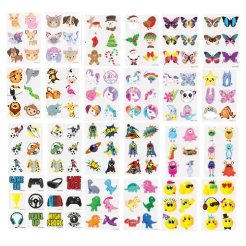 36 TEMPORARY TATTOOS Kids Childrens Girls Boys Novelty Party Loot Bag Fillers