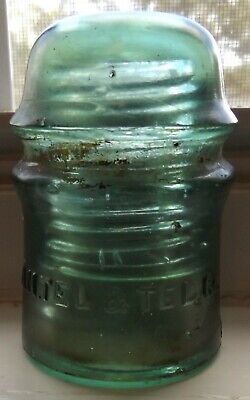 Vintage Green Aqua Glass CD 121 Insulator AM.TEL.& TEL.Co. Embossed on Skirt
