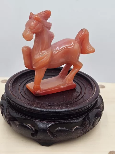 Antique Vtg Chinese Carved Carnelian Orange Jade or Agate Horse Mini Figurine