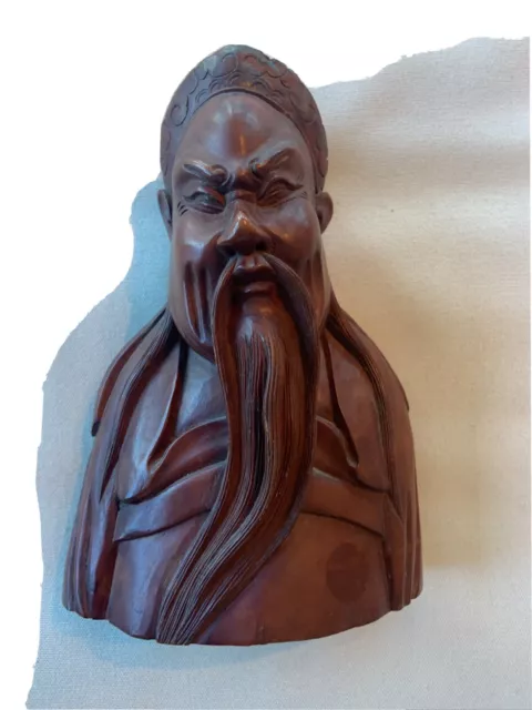 Fine Rosewood China Carved Wood Immortal God Man Figure Bust Head Statue