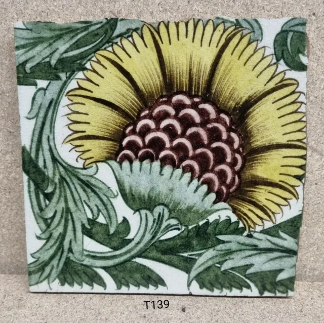 Antique william de morgan floral tile -  Merton Abbey