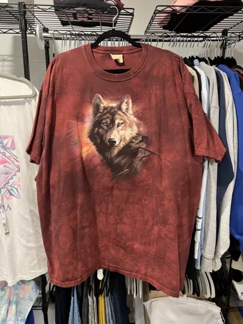 Vintage Y2K Vtg The Mountain Wolf Maroon Tie Dye T-Shirt Mens XXXL Tee Nature