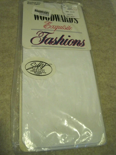 RARE Knee Highs WOODWARD'S Exquisite White Spotted 1 Size Nylon Socks SEALED VTG