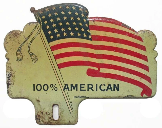 USA Flag 100% American Patriotic License Plate Topper Vintage 1940s WW2 USA Flag 100% American Patriotic License Plate Topper Vintage 1940s WW2