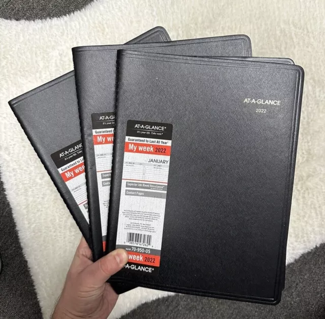 3 Pack 2022 AT-A-GLANCE 7095005 Weekly Appointment Book - 9"x11" Black NEW