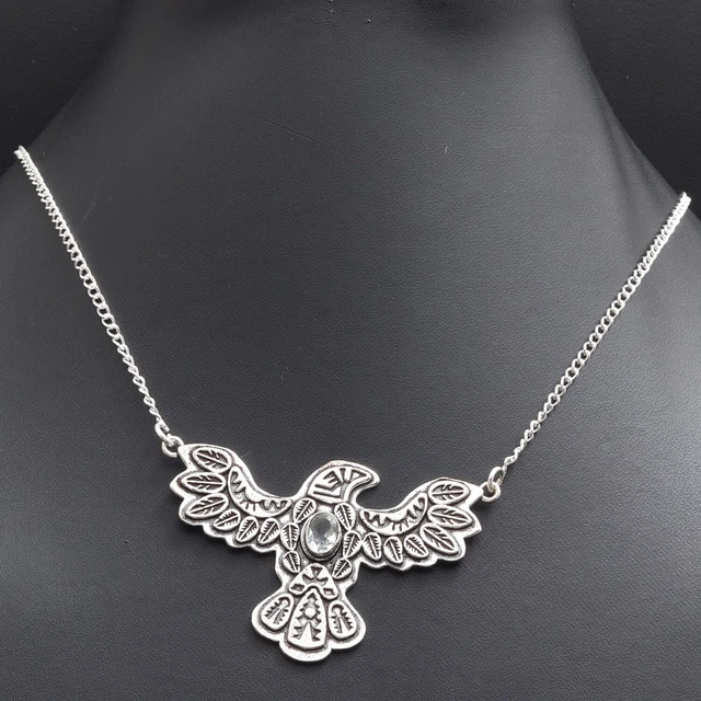 U10695 Crystal Quartz Silver Plated Eagle Flying Necklace 16" Gemstone Jewelry