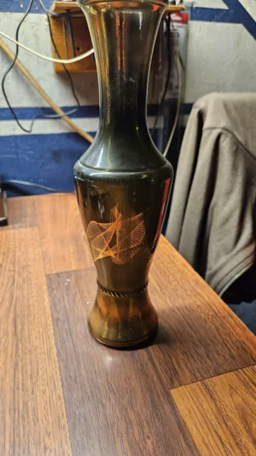 Vintage Black/Grey Smoke Glass with Gold Design Vase