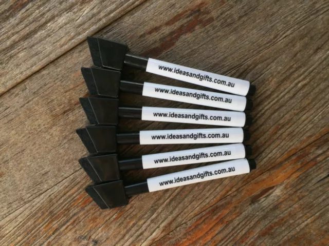 6x Black Dry Wipe Erasable Whiteboard Marker Pens Fine/Medium Magnet Lid +Eraser