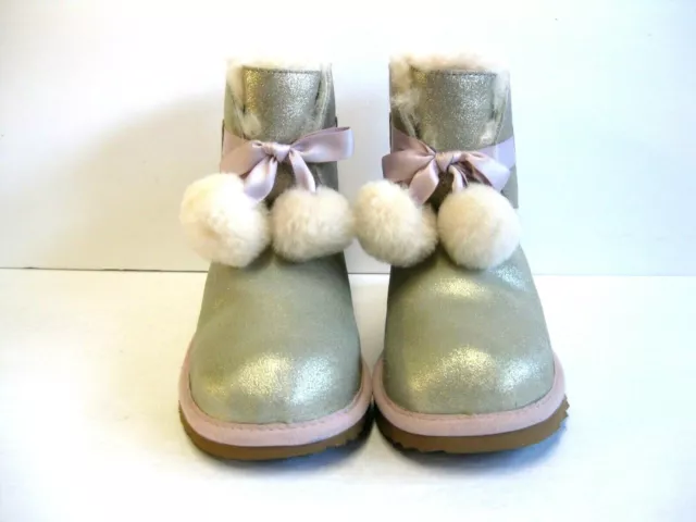 Ugg Gita Stivali Metallici Donna/Bambino Pom-Pom Pelle Scamosciata Oro Us Kid 5/Donna 7 2