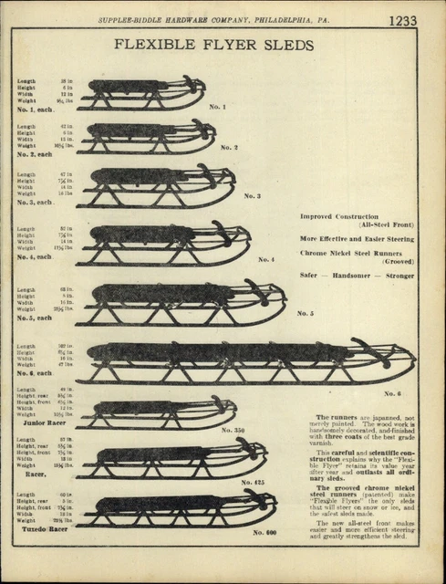 1920 PAPER AD Flexible Flyer Snow Sled Tuxedo Racer Rare 102" #6 Fire Fly