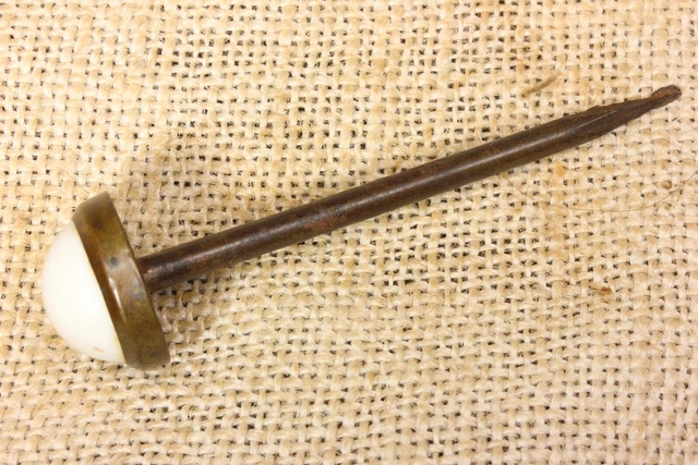old Picture Nail Artwork Hanger white porcelain and Brass vintage 3 1/4 x 13/16” 2
