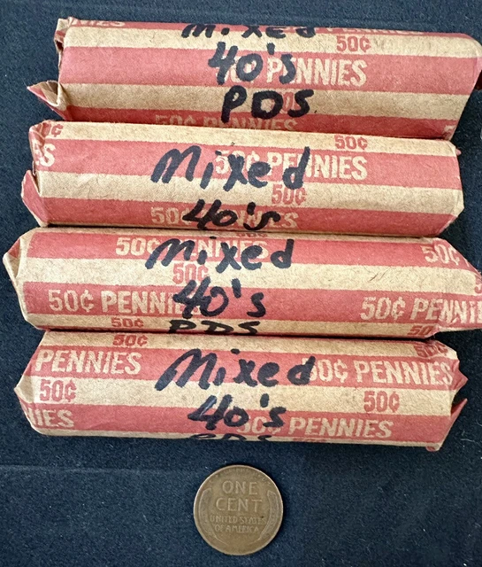 Lot of 4 Rolls (200) Lincoln Wheat Pennies 1940’s PDS Mixed Dates & Mint Marks