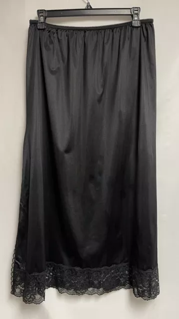 Vintage Sears Half Slip High Slit 3" Lace D-618 Nylon Black Sz XL 33/35 EUC