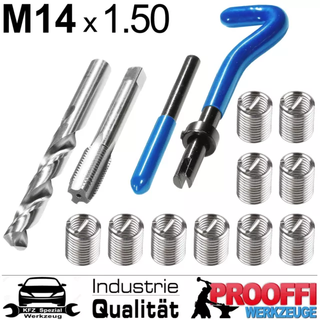 15-tlg Spezial Gewinde M14 x 1.50 Reparatur Nachschneiden Werkzeug Helicoil Set