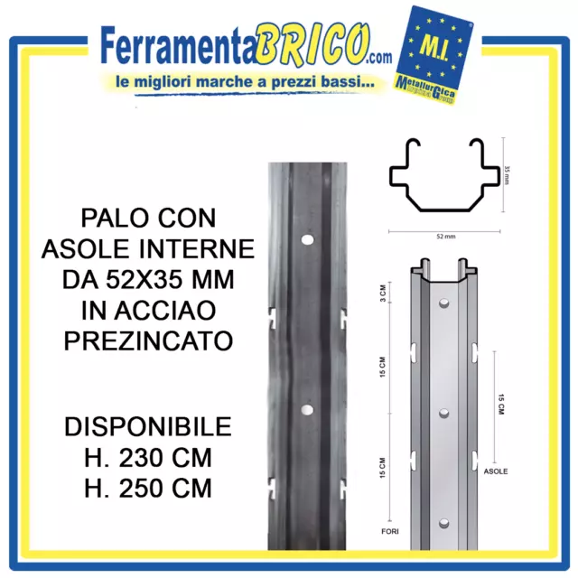 Palo Con Asole Interne 52X35 Mm Vigneto Pali Tutori Per Vigna Acciaio Zincato