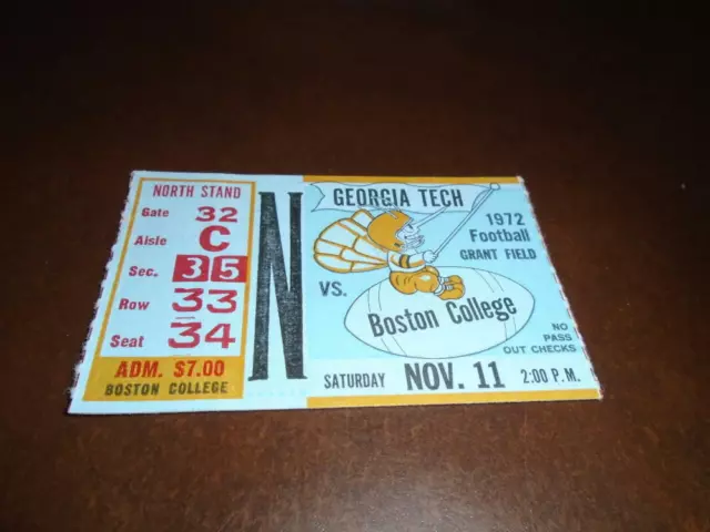 1972 Boston College At Georgia Tech College Football Ticket Stub
