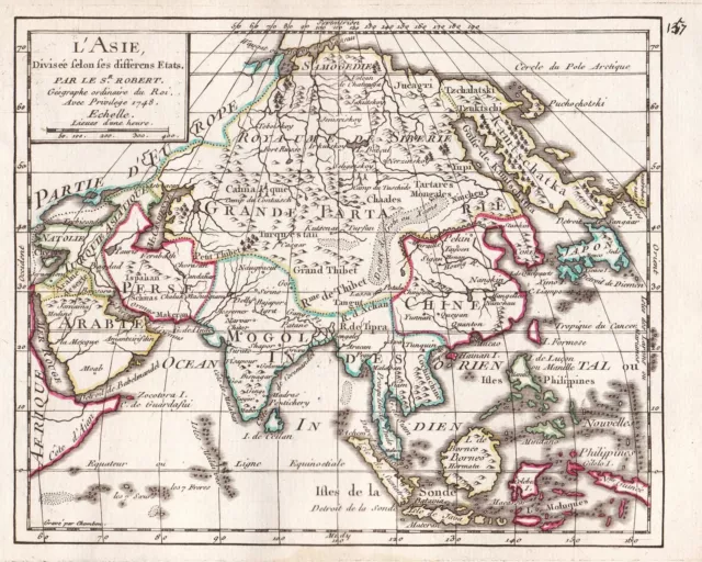 Asia Asien Asie continent China Japan Korea map Karte Robert de Vaugondy 1748