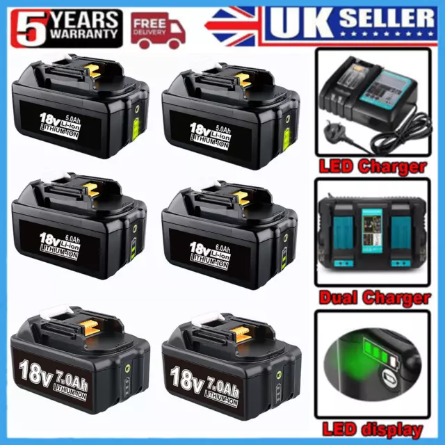 For Makita 18V 6.0Ah 5.0Ah Battery & Charger BL1860B BL1850B Li-ion LXT BL1830 B