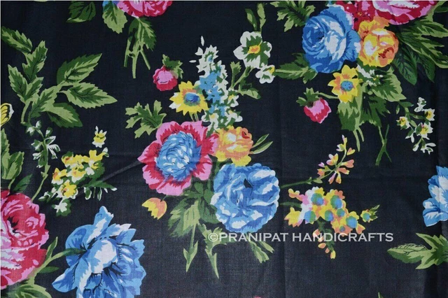 Indien Fleur Coton Imprimé Hippie de Luxe Noir Souple Robe Faisant Tissu De Yard