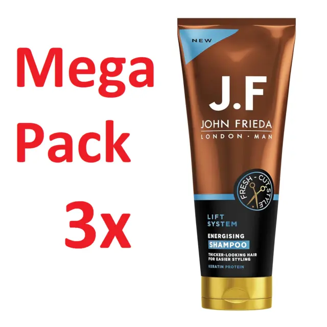 3x 250ml John Frieda JF Man Lift System Energising Shampoo Keratin Protein