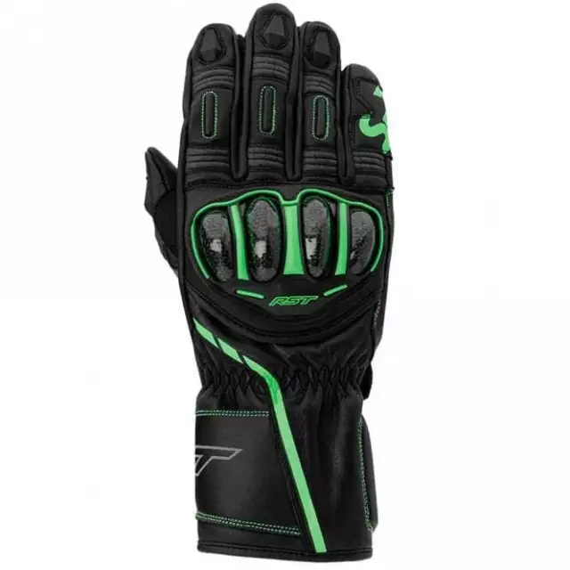 RST Men's S-1 CE Leather Motorcycle Sport Race Gloves (Black/Green)