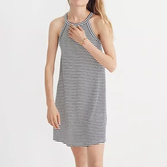 Madewell District Dress In Navy Stripe Size L Large