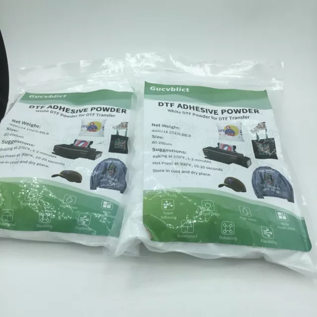 2 X DTF Powder White Digital Transfer Hot Melt Adhesive T Shirt Fabric 14.1 Oz