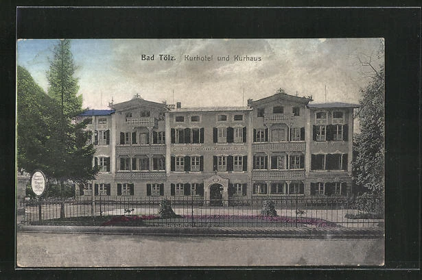 AK Bad Tölz, Straßenpartie mit Kurhotel und Kurhaus 1923