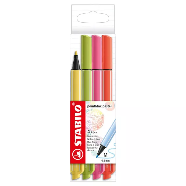 STABILO Fasermaler pointMax, 4er Karton-Etui, Pastell