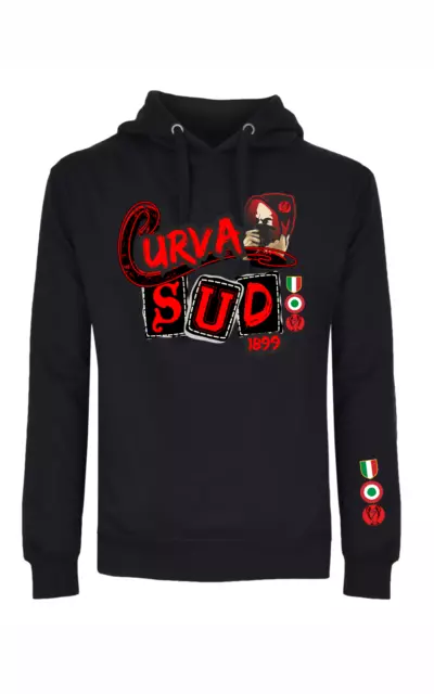 Felpa Unisex nera con cappuccio e marsupio con stampa: Curva SUDmilano
