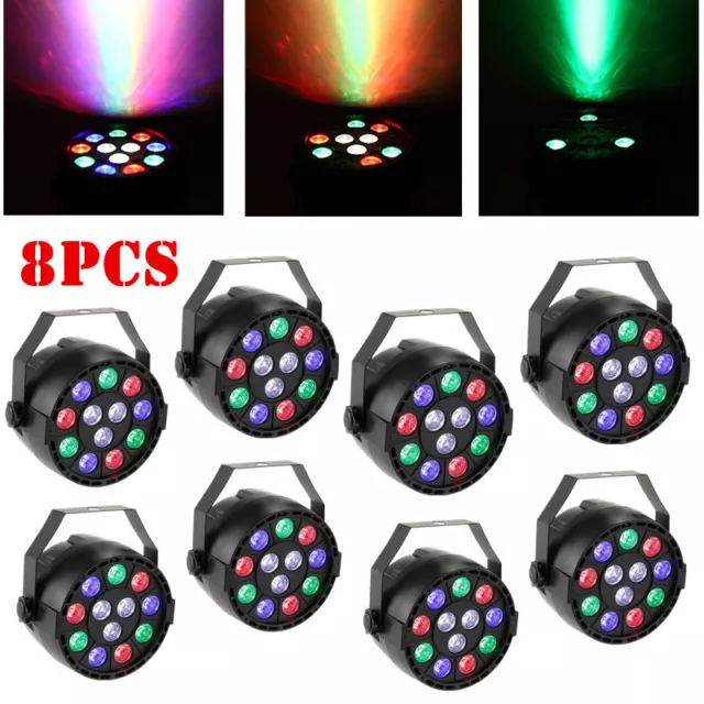 8Stk. RGBW 12 LED PAR64 DMX-512 Scheinwerfer Spot Wash Floorspot DJ Disco Strobe