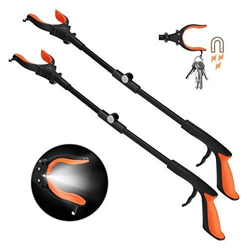 Paquete de 2 herramientas Reacher Grabber, 32" agarradores para ancianos, recolector de basura naranja
