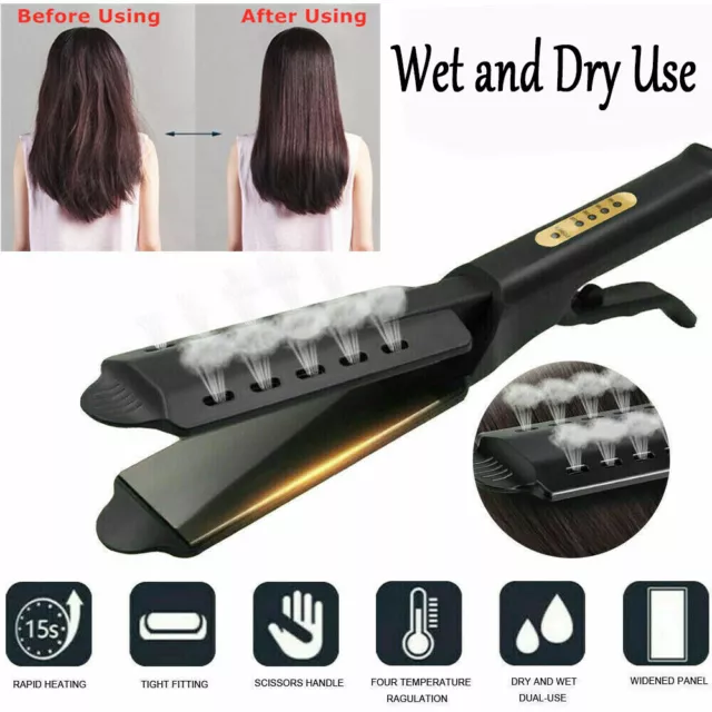 2 In 1 Electric Hair Straightener Ceramic Tourmaline Flat Curler Wet And Dry Use