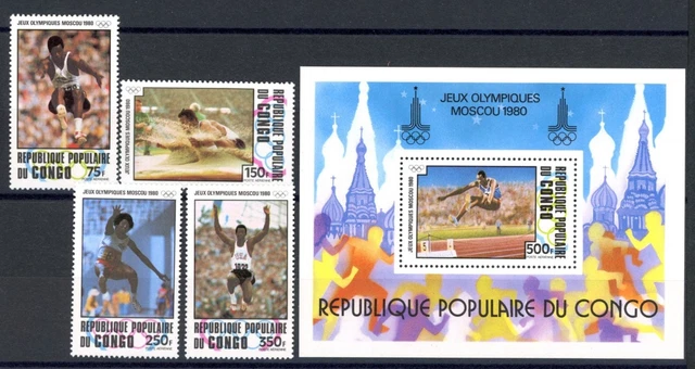 Kongo Brazzaville 726-729 + Bl. 22 postfrisch Olympia 1980 Moskau #JR944