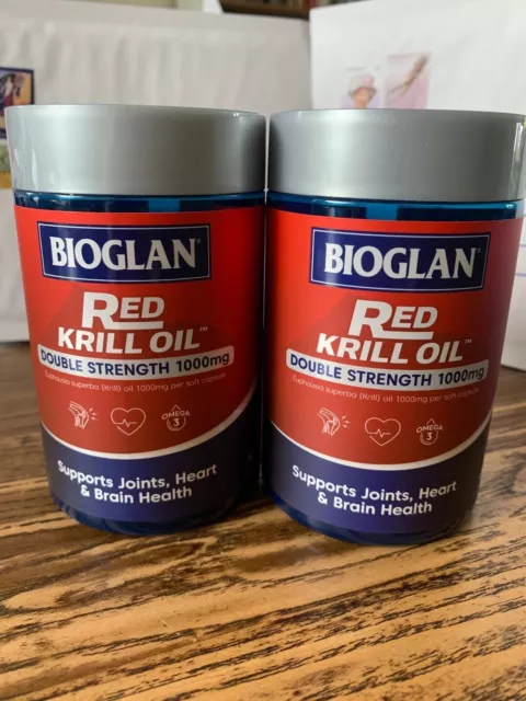 2x Bioglan Red Krill Oil Double Strength 1000 Mg Brain Eye Health 60 Capsules